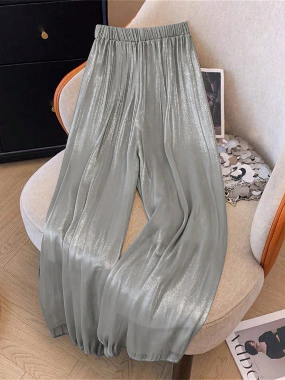 Grey Casual Women's Elastic Waist Pants - Picture 3 of 5